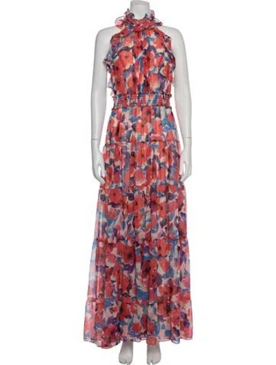 Pre-owned Patbo Floral Print Long Dress In Red