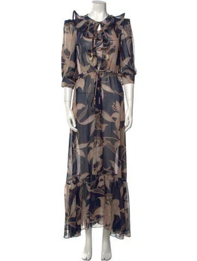 Pre-owned Patbo Floral Print Long Dress W/ Tags In Blue