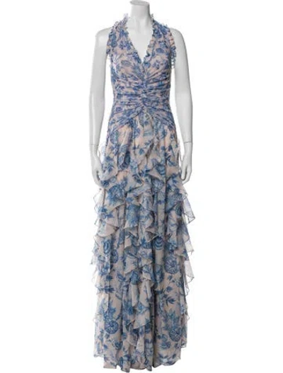 Pre-owned Patbo Floral Print Long Dress W/ Tags In Blue