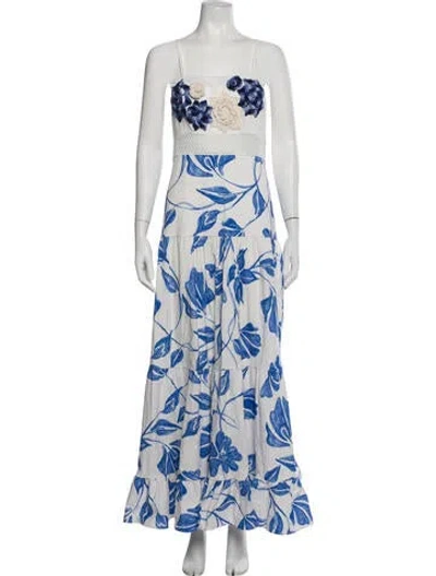 Pre-owned Patbo Floral Print Long Dress W/ Tags In Blue/white