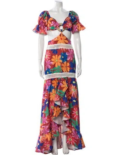 Pre-owned Patbo Floral Print Long Dress W/ Tags In Red