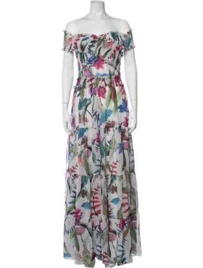 Pre-owned Patbo Floral Print Long Dress W/ Tags In White