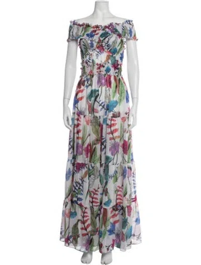 Pre-owned Patbo Floral Print Long Dress W/ Tags In White
