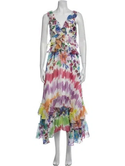 Pre-owned Patbo Floral Print Long Dress W/ Tags In White