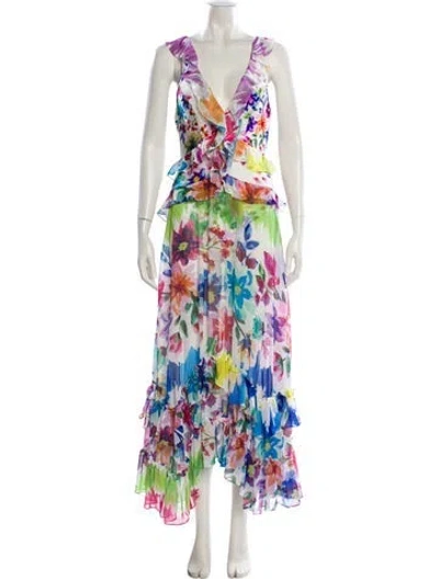Pre-owned Patbo Floral Print Long Dress In White