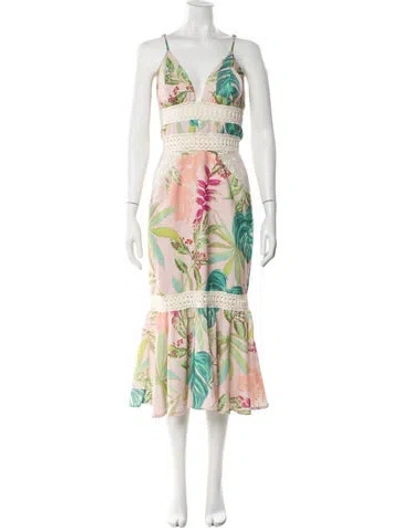 Pre-owned Patbo Floral Print Long Dress In White