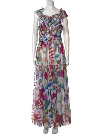 Pre-owned Patbo Floral Print Long Dress In White