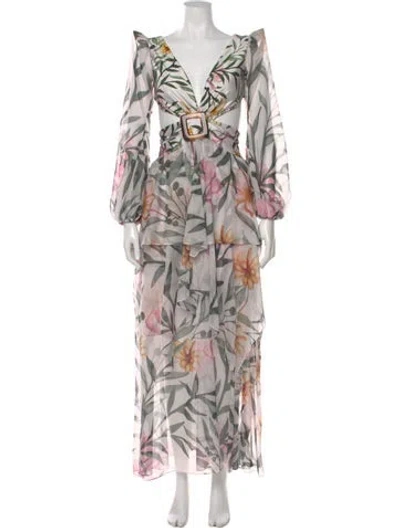 Pre-owned Patbo Floral Print Long Dress In White