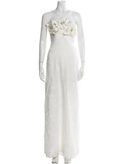 Pre-owned Patbo Floral Print Long Dress In White