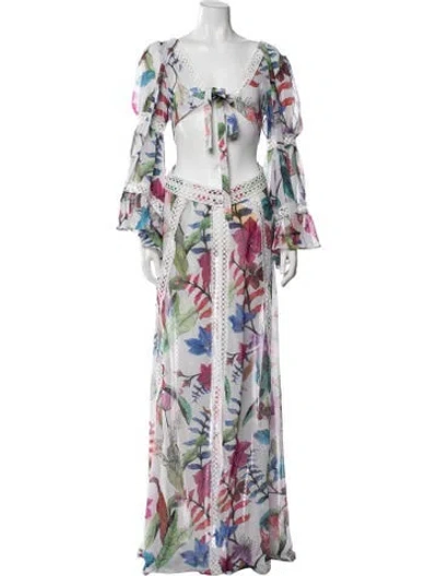 Pre-owned Patbo Floral Print Long Dress In White