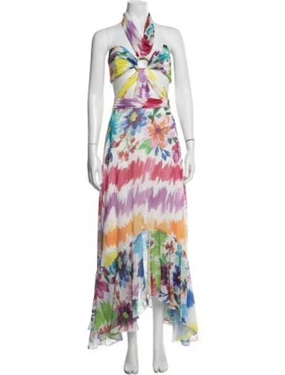 Pre-owned Patbo Floral Print Long Dress In White