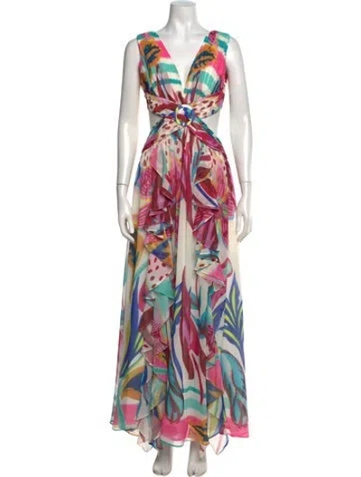 Pre-owned Patbo Floral Print Long Dress In White