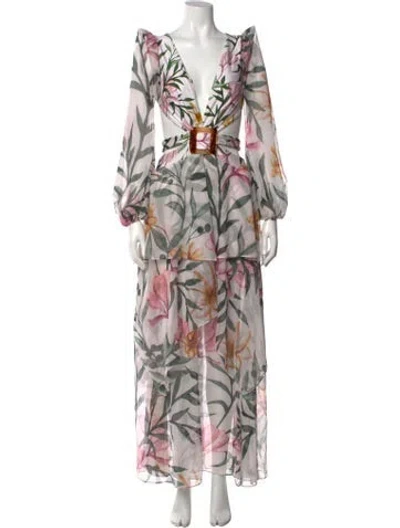 Pre-owned Patbo Floral Print Long Dress In White