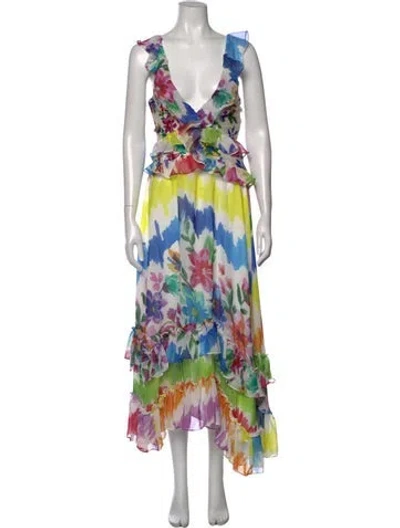Pre-owned Patbo Floral Print Long Dress In White