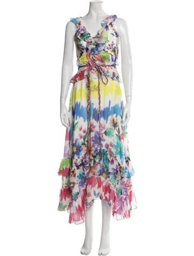 Pre-owned Patbo Floral Print Long Dress In White