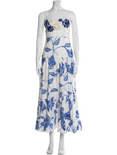 Pre-owned Patbo Floral Print Long Dress In White