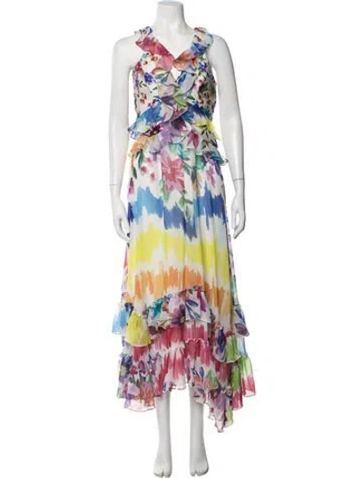 Pre-owned Patbo Floral Print Long Dress In White