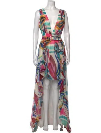 Pre-owned Patbo Floral Print Long Dress In White