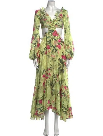 Pre-owned Patbo Floral Print Long Dress In Yellow