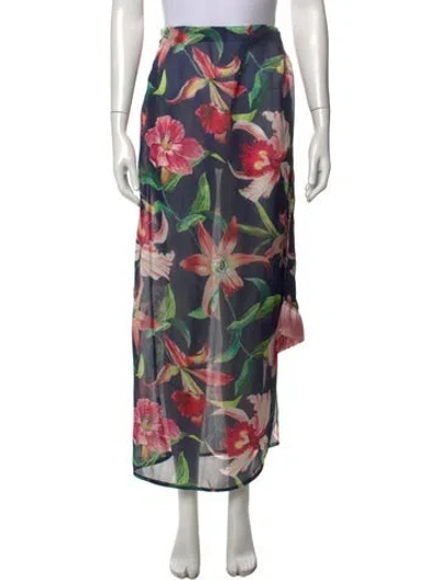 Pre-owned Patbo Floral Print Long Skirt In Blue