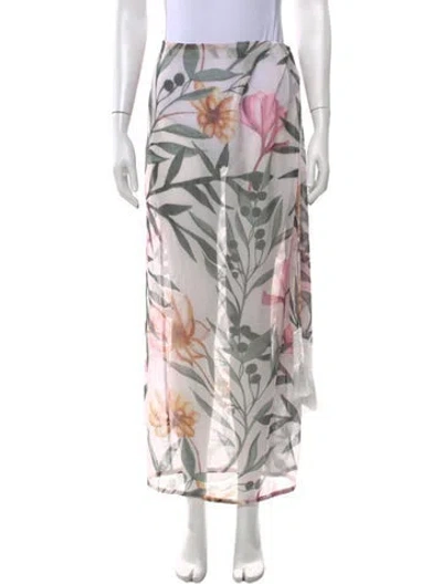 Pre-owned Patbo Floral Print Long Skirt In White