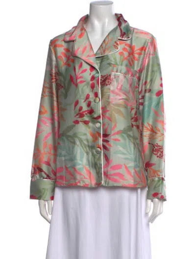 Pre-owned Patbo Floral Print Long Sleeve Top In Green