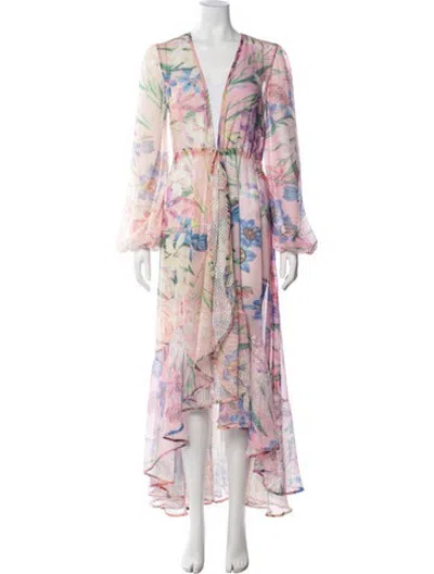 Pre-owned Patbo Floral Print Mesh Accents Cover-up W/ Tags In Pink