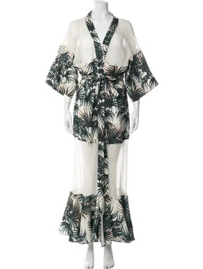 Pre-owned Patbo Floral Print Mesh Accents Robe In Multi