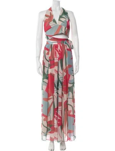 Pre-owned Patbo Floral Print Mesh Accents Set In Red