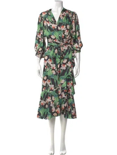 Pre-owned Patbo Floral Print Midi Length Dress In Black