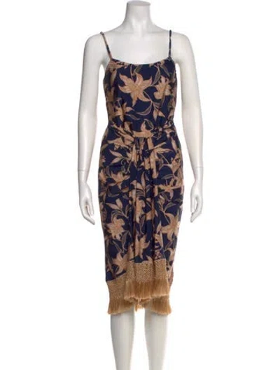 Pre-owned Patbo Floral Print Midi Length Dress In Blue