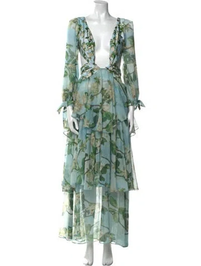 Pre-owned Patbo Floral Print Midi Length Dress In Blue
