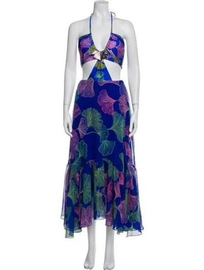 Pre-owned Patbo Floral Print Midi Length Dress In Blue