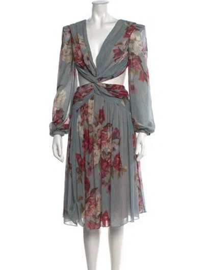 Pre-owned Patbo Floral Print Midi Length Dress In Blue
