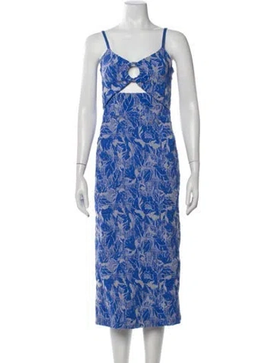 Pre-owned Patbo Floral Print Midi Length Dress In Blue