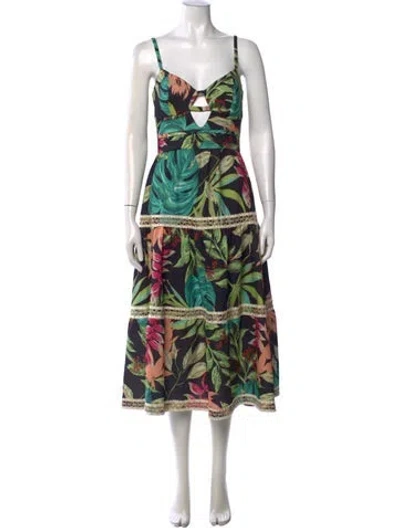 Pre-owned Patbo Floral Print Midi Length Dress In Green