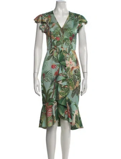 Pre-owned Patbo Floral Print Midi Length Dress In Green