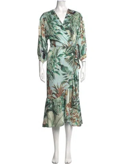 Pre-owned Patbo Floral Print Midi Length Dress In Green/orange