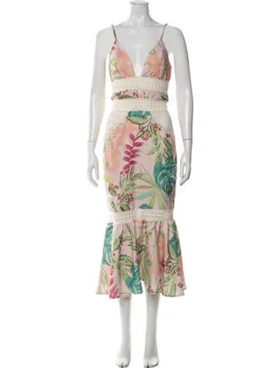 Pre-owned Patbo Floral Print Midi Length Dress In Neutrals