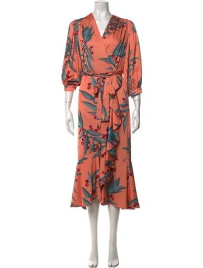 Pre-owned Patbo Floral Print Midi Length Dress In Orange
