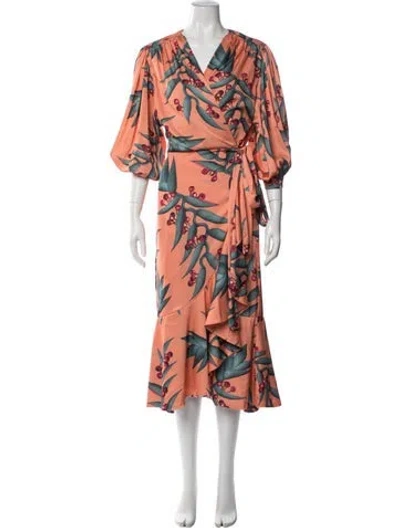 Pre-owned Patbo Floral Print Midi Length Dress In Orange