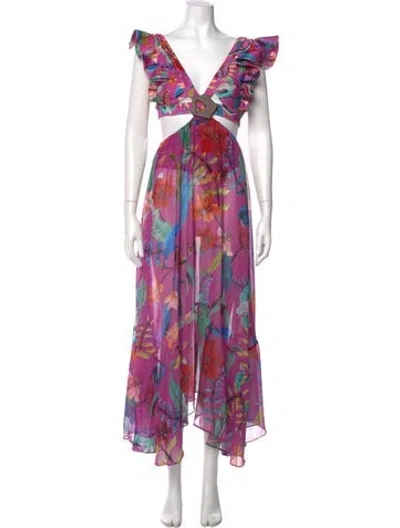 Pre-owned Patbo Floral Print Midi Length Dress In Pink
