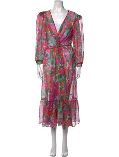 Pre-owned Patbo Floral Print Midi Length Dress In Pink