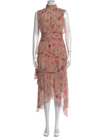 Pre-owned Patbo Floral Print Midi Length Dress In Pink