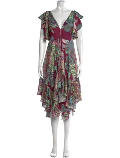Pre-owned Patbo Floral Print Midi Length Dress In Red
