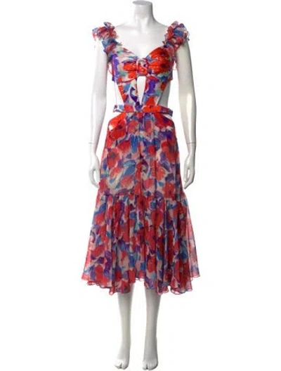 Pre-owned Patbo Floral Print Midi Length Dress In Red