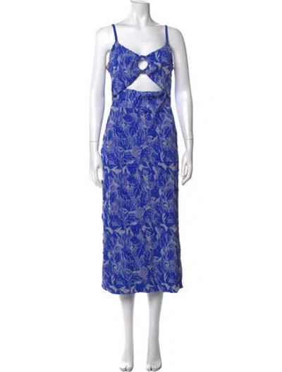 Pre-owned Patbo Floral Print Midi Length Dress W/ Tags In Blue