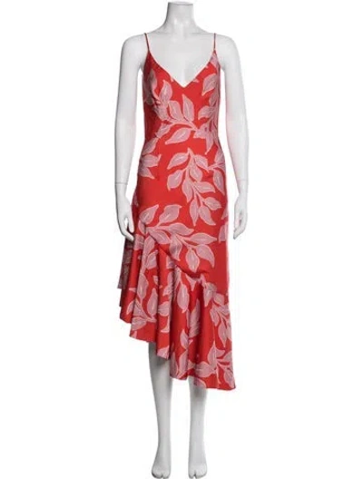 Pre-owned Patbo Floral Print Midi Length Dress W/ Tags In Pink/red