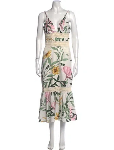 Pre-owned Patbo Floral Print Midi Length Dress W/ Tags In White