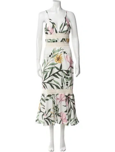 Pre-owned Patbo Floral Print Midi Length Dress In White